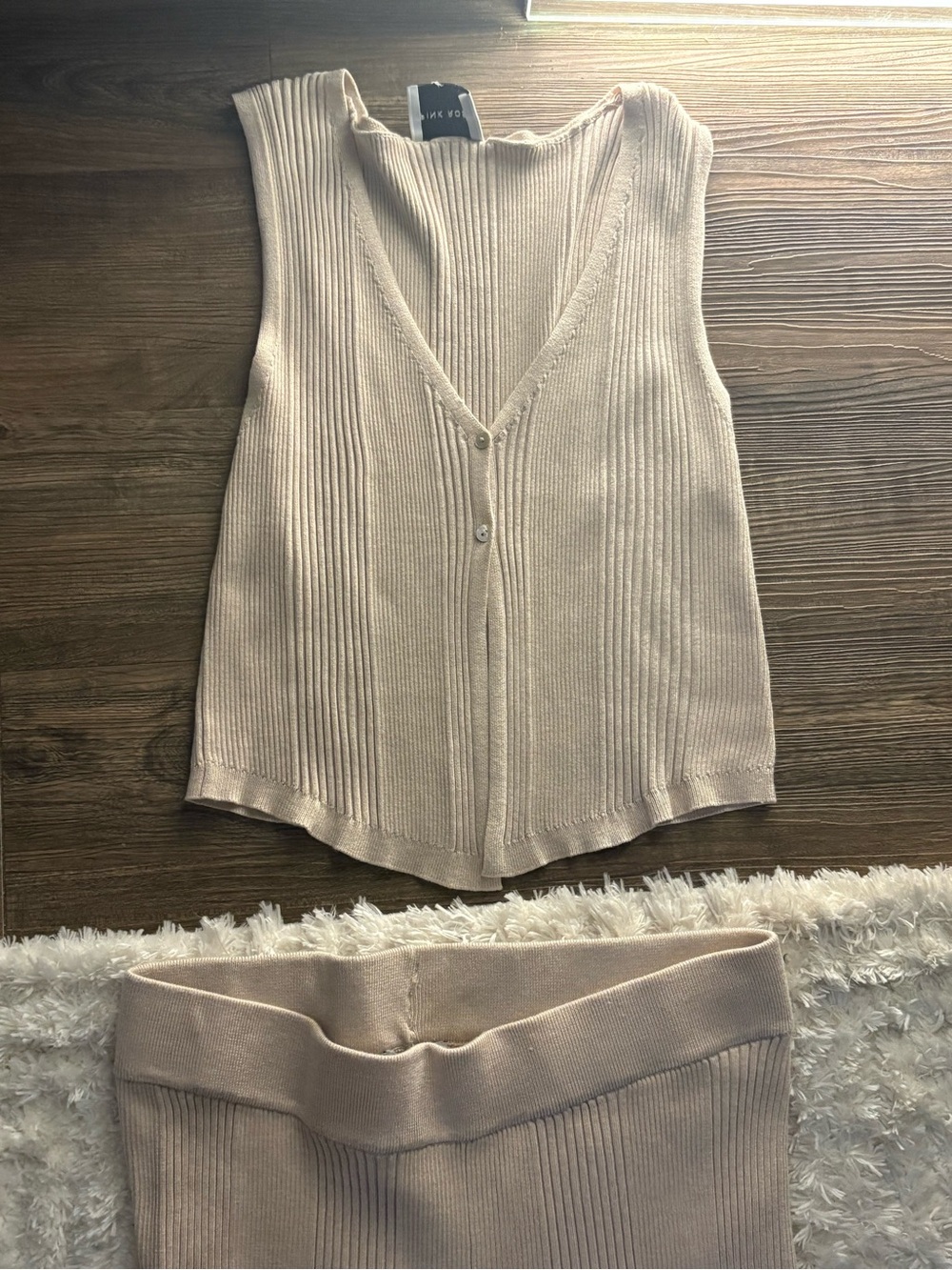Light Beige Ribbed Knit Tank Top and pant set